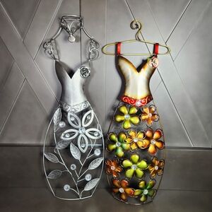 Metal Floral Dress Form Wall Decor Pair Colorful & Silver 9x26 Hanging Jewelry